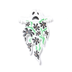 Ghost Gros pendentifs en acrylique imprimé opaque sur le thème d'halloween, motif de fleur, fantôme, 54x29x2mm, Trou: 1.6mm