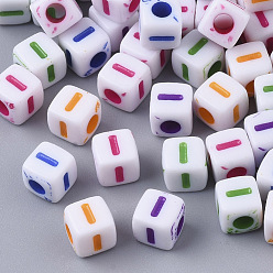 Letter I White Opaque Acrylic Beads, Horizontal Hole, Cube with Mixed Color Letter, Letter.I, 5x5x5mm, Hole: 2mm, about 5000pcs/500g