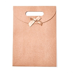 Bois Solide Sacs-cadeaux en papier kraft avec ruban en forme de nœud papillon, sac en papier brun, pour la fête, anniversaire, mariages et fêtes, rectangle, burlywood, 26x19x9.1 cm