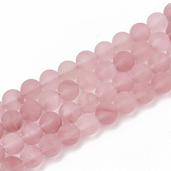 Quartz Cerise Perles de verre de quartz cerise brins, givré, ronde, 8mm, Trou: 1mm, Environ 47 pcs/chapelet, 15.5 pouce