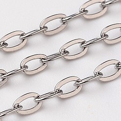 Stainless Steel Color 304 Stainless Steel Cable Chains, Decorative Chains, Soldered, Flat Oval, Stainless Steel Color, 3x1.6x0.4mm