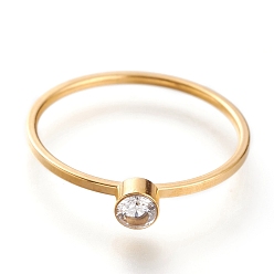 Cristal Revestimiento iónico (ip) 304 anillos para los dedos de acero inoxidable, con diamante de imitación, plano y redondo, dorado, cristal, tamaño de EE. UU. 7~7 3/4 (17.3~17.9 mm)