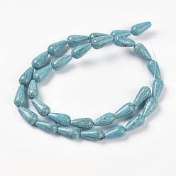Turquoise Synthetic Turquoise Beads Strands, teardrop, Dyed & Heated, Turquoise, 13.5~14x7mm, Hole: 1mm, about 30pcs/strand, about 15 inch