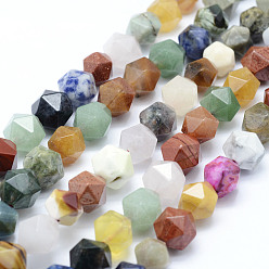 Mixed Stone Natural Mixed Gemstone Beads Strands, Star Cut Round Beads, Faceted, 8~8.5mm, Hole: 1mm, about 48~50pcs/strand, 14.9~15.1 inch(38~38.5cm)