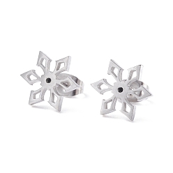 Stainless Steel Color Snowflake 304 Stainless Steel Stud Earrings for Women, Stainless Steel Color, 11.5x10mm, Pin: 0.7mm