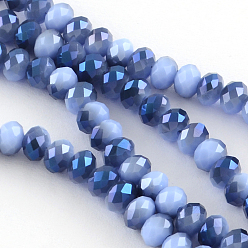 Lavender Electroplate Glass Faceted Rondelle Bead Strands, Half Blue Plated, Lavender, 4x3mm, Hole: 1mm, about 150pcs/strand, 18.9 inch