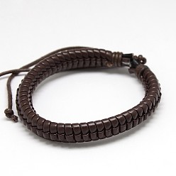Brun Saddle Cuir style décontracté unisexe à la mode enveloppé bracelets en cuir PU, avec cordon ciré, selle marron, 54mm