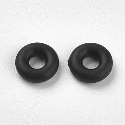 Noir Perles de silicone, bricolage fabrication de bracelets, donut, noir, 6x2mm, Trou: 2mm