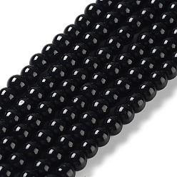 Negro Bicarbonato de vidrio pintado nacarado perla hebras grano redondo, negro, 6~7 mm, agujero: 1 mm, sobre 145 unidades / cadena, 31.4 pulgada