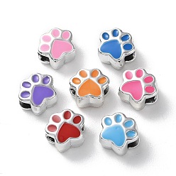 Silver Acrylic European Beads, with Enamel, Large Hole Beads, Mixed Color, Paw Print, Silver, 10x11.5x8mm, Hole: 4.2mm