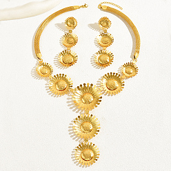 Chapado en Oro Real 18K Conjuntos de joyas de hierro con flores para mujer., aretes colgantes y collares colgantes, real 18 k chapado en oro, 19-5/8 pulgadas (50cm) y 90x35mm