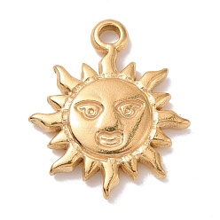 Oro 304 colgantes de acero inoxidable, sol con rostro humano, dorado, 17.5x15x2.5 mm, agujero: 1.6 mm