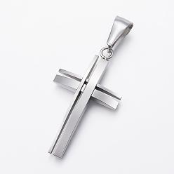 Stainless Steel Color 304 Stainless Steel Pendants, Cross, Stainless Steel Color, 36x20x4mm, Hole: 10x4mm