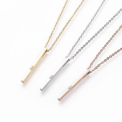 Mixed Color 304 Stainless Steel Pendant Necklaces, with Rhinestone and Cable Chains, Rectangle, Mixed Color, 17.5 inch~18.1 inch(44.5~46cm), Pendant: 30x2x3mm