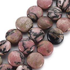 Rhodonite Natural Rhodonite Beads Strands, Flat Round, 12x5.5mm, Hole: 1mm, about 33pcs/strand, 15.75 inch(40cm)