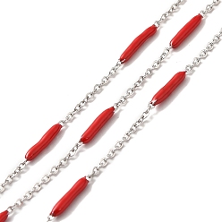 Темно-Красный Эмалированные цепи звеньев колонны, с 304 кабельными цепочками из нержавеющей стали, несварные, с катушкой, темно-красный, 14~17x2~3 mm и 1.5x2x0.5 mm, около 32.81 футов (10 м) / рулон