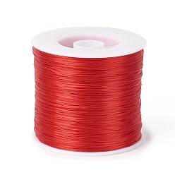 Rouge 400m chaîne de cristal élastique plat, fil de perles élastique, pour la fabrication de bracelets élastiques, rouge, 0.2mm,  largeur de 1 mm, environ 446.81 yards (400m)/rouleau