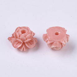 Light Coral Synthetic Coral Beads, Dyed, Two Tone, Lotus, Light Coral, 9.5x13mm, Hole: 1.8mm