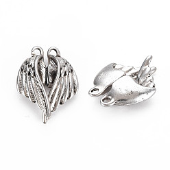 Antique Silver Alloy Magnetic Clasps with Loops, Rack Plating, Cadmium Free & Nickel Free & Lead Free, Wing, Antique Silver, 26x19x6.5mm, Hole: 1.8mm
