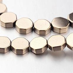 Antique Bronze Plated Electroplate Non-magnetic Synthetic Hematite Bead Strands, Octagon, Antique Bronze Plated, 6x6x2mm, Hole: 1mm, about 67pcs/strand, 15.7 inch
