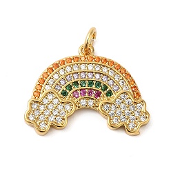 Real 18K Gold Plated Rack Plating Brass Micro Pave Cubic Zirconia Pendants, Long-Lasting Plated, Lead Free & Cadmium Free, Rainbow, Real 18K Gold Plated, 16x22x2mm