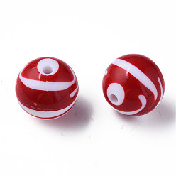 Brique Rouge Perles acryliques à rayures opaques, ronde, firebrick, 24mm, trou: 4 trou mm: 4 mm, environ55 pcs / 500 g.