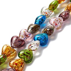 Mixed Color Handmade Lampwork Beads Strands, Heart, Mixed Color, 15.5~16.5x15.5~16x8~9.5mm, Hole: 1.2mm, about 28pcs/strand, 15.35 inch(39cm)