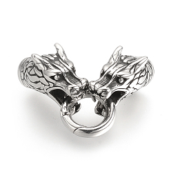 Античное Серебро 304 пружинные кольца из нержавеющей стали, уплотнительные кольца, с двумя конечными шнур шапки, голова дракона, античное серебро, конец шнура: 50x10x13 мм, отверстие : 6 мм