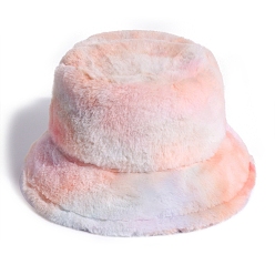 Light Salmon Faux Rabbit Fur Winter Bucket Hat, Soft Warm Hat for Women, Light Salmon, 27~30x23cm