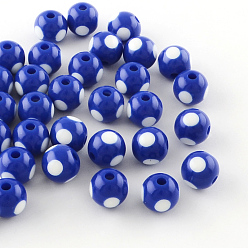Medium Blue Dot Pattern Opaque Acrylic Beads, Round, Medium Blue, 16x15mm, Hole: 3mm, about 220pcs/500g