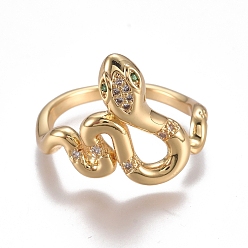 Doré  Micro cuivres ouvrent zircone cubique anneaux de manchette, anneaux ouverts, plaqué longue durée, serpent, or, taille 7, diamètre intérieur: 17 mm