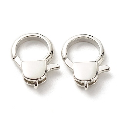 Real Platinum Plated Eco-Friendly Brass Lobster Claw Clasps, Long-Lasting Plated, Lead Free & Cadmium Free, Real Platinum Plated, 18.5x13x4mm, Hole: 1.2mm