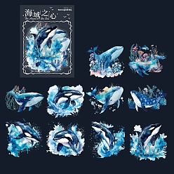 Whale 10Pcs Ocean Theme Waterproof PET Decorative Sticker Labels, Self-adhesive Sea Animal Decals, for DIY Scrapbooking, Whale, 60x60mm
