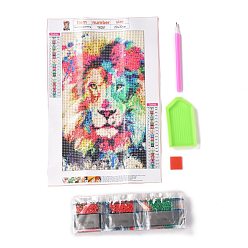 Lion 5D DIY Diamond Painting Animals Canvas Kits, with Resin Rhinestones, Diamond Sticky Pen, Tray Plate and Glue Clay, Lion Pattern, 30x20x0.02cm
