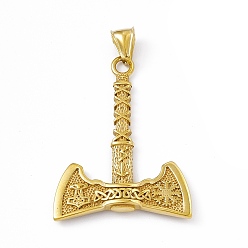 Oro Antiguo Chapado de iones (ip) 304 colgantes de pulido manual de acero inoxidable, amuleto de hacha, oro antiguo, 48.5x36.5x5 mm, agujero: 9x4 mm