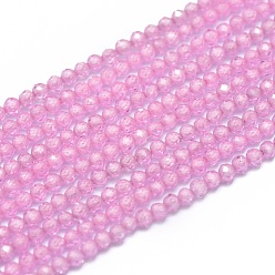 Pearl Pink Cubic Zirconia Beads Strands, Faceted, Round, Pearl Pink, 2mm, Hole: 0.5mm, about 169pcs/strand, 15.7 inch(40cm)