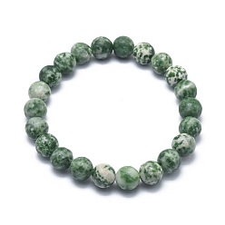Камень с Зелеными Точками Браслеты из натурального зеленого яшмы, круглые, 2-1/8 дюйм ~ 2-3/8 дюйм (5.5~6 см), бусина : 8 mm