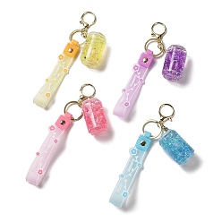 Mixed Color Soda Drinks Bottle Acrylic Pendant Keychain Decoration, Liquid Quicksand Floating Handbag Accessories, with Alloy Findings, Mixed Color, 22.5cm