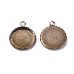 Bronze Antique 304 inoxydable supports cabochons Pendentif en acier, cuvettes à bord droit, plat rond, bronze antique, plateau: 10 mm, 14.5x12x2 mm, Trou: 2mm