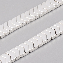 Silver Plated Electroplated Non-magnetic Synthetic Hematite Beads Strands, Arrow, Silver Plated, 5.5x8x3mm, Hole: 1mm, about 114pcs/Strand, 16.14 inch(41cm)