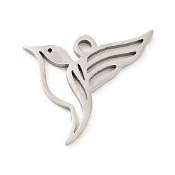 Stainless Steel Color 201 Stainless Steel Pendants, Hummingbird, Stainless Steel Color, 12.5x15x1mm, Hole: 1.4mm