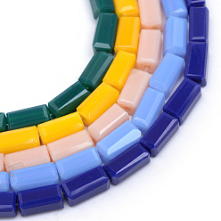 Mixed Color Opaque Solid Glass Bead Strands, Tube, Mixed Color, 6~6.5x3x3mm, Hole: 1mm, about 80pcs/strand, 20 inch