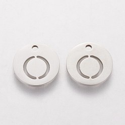 Letter O 201 Stainless Steel Charms, Flat Round with Letter, Stainless Steel Color, Letter.O, 12x1mm, Hole: 1.5mm