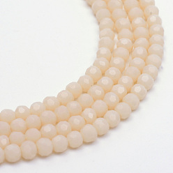 Bisque Opaque Solid Glass Bead Strands, Faceted(32 Facets) Round, Bisque, 3~4mm, Hole: 0.5mm, about 200pcs/strand, 22.8 inch