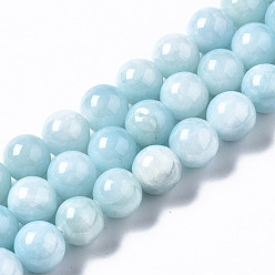 Light Sky Blue Natural Dyed Yellow Jade Gemstone Bead Strands, Round, Light Sky Blue, 12mm, Hole: 1.5mm, about 33pcs/strand, 15.7 inch