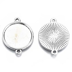 Antique Silver Tibetan Style Alloy Cabochon Connectors Settings, Cadmium Free & Lead Free, Flat Round, Antique Silver, Tray: 18mm, 26x20x2mm, Hole: 1.8mm, about 588pcs/1000g