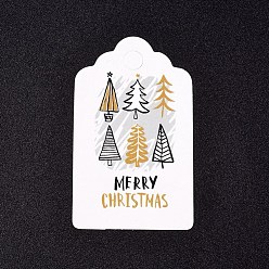 White Paper Gift Tags, Hange Tags, For Arts and Crafts, For Christmas, with Word Merry Christmas & Christmas Tree Pattern, White, 50x30x0.3mm, Hole: 5mm
