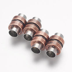 Antique Rose Gold 304 Stainless Steel Magnetic Clasps, Column, Antique Rose Gold, 16x10mm, Hole: 6mm