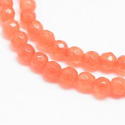 Coral Natural Agate Bead Strands, Dyed, Faceted, Round, Coral, 3~3.5mm, Hole: 0.5mm, about 124~126pcs/strand, 14.5~14.8 inch