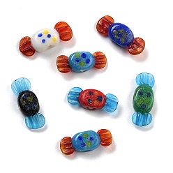 Mixed Color Handmade Lampwork Beads, Candy, Mixed Color, 8.5~10x23~25x6~7mm, Hole: 2~2.2mm